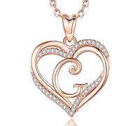 INFUSEU Collana con Ciondolo Cuore, Lettera A-Z Alfabeto Capitale Gioielli Doppio Cuore Collane Iniziali Cubic Zirconia CZ per Donne Regali Romantici, Catena da 20 Pollici