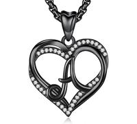 INFUSEU Collana con Iniziale A, Lettera A-Z Nero Alfabeto Capitale Gioielli Doppio Cuore Iniziale Collane Cubic Zirconia Anniversario Compleanno Regali per Donne Coppia, Catena da 20 Pollici