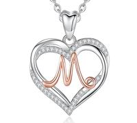 INFUSEU Collana con Lettera, M Ciondolo Cuore Iniziale Senza Collo Cubic Zirconia CZ Gioielli Regali di Compleanno Romantici per Lei, Catena da 20 Pollici