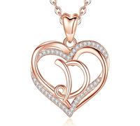 INFUSEU Collana Cuore Iniziale D per Donne Ragazze, Collane con Ciondolo Lettera in Oro Rosa Cubic Zirconia Gioielli da Donna Regali Romantici per Coppia, Catena da 20 Pollici
