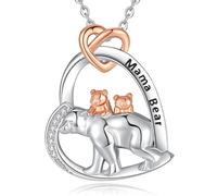INFUSEU Collana Della Madre, Animale Ciondolo Famiglia Collana Argento Sterling 925 Mamma Orsa Due Cuccioli Animali Mama Bear Gioielli di Moda Regalo per la Nonna Zia