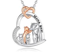 INFUSEU Collana Della Madre, Animale Ciondolo Famiglia Collana Mama Bear Argento Sterling 925 Mamma Orsa Due Cuccioli Animali Gioielli di Moda Regalo per la Nonna Zia