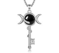 INFUSEU Collana Donna Luna con Serpente e Chiave, Collana Gotica Vintage con Ciondolo Luna Tripla ed Effetto Ossidiana Gioiello Fantasy Rame Stile Boho per Ragazza Donna, Regalo Originale