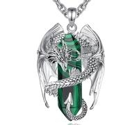 INFUSEU Collana Drago Di Malachite, Ciondolo Drago Nordico Avvolto Cilindro Gemma Cristallo, Gotico Naturale Gioielli Energia Amuleto Regalo per Uomo Donne