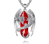 INFUSEU Collana Drago Nordico Avvolto Cilindro Gemma Corniola Ciondolo Cristallo Gotico Naturale Amuleto Regalo per Uomo Donne