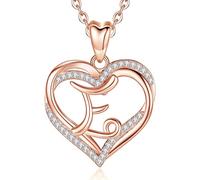 INFUSEU Collana Lettera per Donna, Oro Rosa Iniziale E Ciondolo Cuore Cubic Zirconia CZ Gioielli per Signora Moglie Madre Fidanzata Regali Romantici, Catena da 20 Pollici