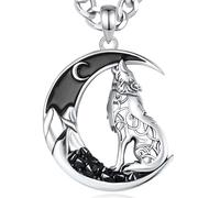 INFUSEU Collana Lupo Celtico, 925 Argento Sterling Ciondolo Luna Nodo Celtico Gioielli per Donne Ciondolo Spirito Amante Animale Talismano Gioielli Regali per Donne Lei