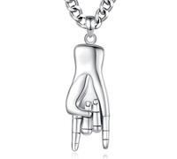 INFUSEU Collana Mano Italiana, Argento Sterling 925 Ciondolo Cornicello Ciondolo 3D Amuleto Italiano Gioielli Amuleto Portafortuna Regali Italiani per Uomo Donna