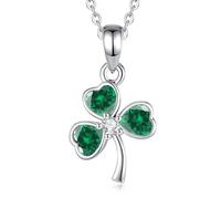 INFUSEU Collana Quadrifoglio Collane Trifoglio Ciondolo Verde a Forma Cubic Zirconia Portafortuna Gioielli Forma Cuore Regalo per Le Donne