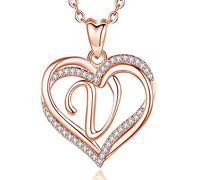 INFUSEU Collane uniche con iniziale per donne e ragazze, gioielli con piccolo cuore, regali personalizzati significativi, 20MM, Placcato oro rosa, Zirconie sintetico