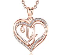 INFUSEU Collane uniche con iniziale per donne e ragazze, gioielli con piccolo cuore, regali personalizzati significativi, 20MM, Placcato oro rosa, Zirconie sintetico