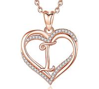 INFUSEU Collane uniche con iniziale per donne e ragazze, gioielli con piccolo cuore, regali personalizzati significativi, 20.2mm x 45mm x 2mm, Placcato oro rosa, Zirconie sintetico