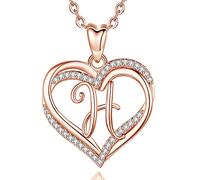 INFUSEU Collane uniche con iniziale per donne e ragazze, gioielli con piccolo cuore, regali personalizzati significativi, Length: 45mm, Width: 20.2mm, Height: 2mm, Placcato oro rosa, Zirconie