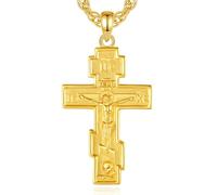 INFUSEU Crocifisso Collana Da Uomo, Ciondolo Argento 925 18k Oro Gesù Ortodosso Gioielli Cattolici Protezione Religiosa per Uomini Donne