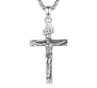INFUSEU Gesù Collana per Gli Uomini, Argento 925 Croce Pendente Crocifisso Gioielli Ortodossi Protezione Religiosa Cattolica per Gli Uomo Donne