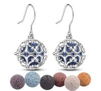 INFUSEU Orecchini Diffusore Di Oli Essenziali, Iris Plaqué Argent Orecchini a Goccia Per Donna Essenziale Ciondolo Diffusore a Vita in Rattan Locket Placcato Argento Con 6 Paia Pietre Lava 12mm