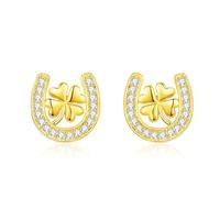 INFUSEU Orecchini Trifoglio Argento Sterling 925 18K Oro Gioielli Nodo Celtico Irlandese Amore Eleganti Forma di U Regalo per Donne