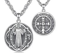 INFUSEU Regali religiosi unici per uomini e donne, collane con ciondolo di San Michele, San Cristoforo/San Benedetto/Vergine Maria, 27.5mm, Argento sterling, Argento Sterling