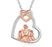 INFUSEU Regalo Festa della Mamma, Argento 925 Cuore Oro Rosa Collana Due Figlia Ciondolo Matrigna Gioielli per Madre Figlio Collana per Famiglia Regalo per Donna