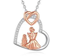 INFUSEU Regalo Festa della Mamma, Argento 925 Oro Rosa Cuore Collana Una Figlia Ciondolo Matrigna Gioielli per Madre Figlio Collana per Famiglia Regalo per Donna
