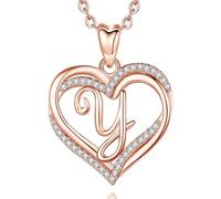INFUSEU Y Ciondolo, Doppio Cuore Collana Iniziale Personalizzata Oro Rosa Lettera A-Z Gioielli Cubic Zirconia CZ Regali Romantici Per Lady Moglie Mamma