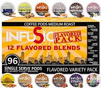 InfuSio Cialde di caffè aromatizzate, confezione da 96 pezzi, 12 squisite cialde di caffè aromatizzate al gusto tostato, monodose per tazze Keurig K, compatibili con Keurig 2.0