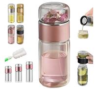 Infusore In Vetro Tryteava, Infusore Per Tè Alivefuser, Infusore Per Tè Intelligente 3 In 1, Design Flip & Brew, Bollitore Portatile Per Tè Sfuso, Doppio Strato In Acciaio Inox A Prova (Pink,350ml)