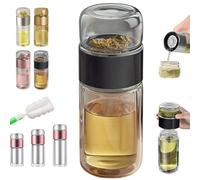 Infusore In Vetro Tryteava, Infusore Per Tè Alivefuser, Infusore Per Tè Intelligente 3 In 1, Design Flip & Brew, Bollitore Portatile Per Tè Sfuso, Doppio Strato In Acciaio Inox A Prova (Black,350ml)