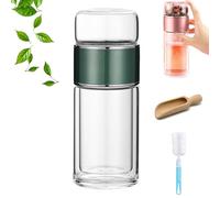 Infusore in Vetro Tryteava, Infusore per tè Intelligente 3 in 1 Teava, Bottiglia con Infusore per tè in Vetro, Doppio Strato, Filtro Incorporato, Macchina Portatile per tè Sfuso (Green, 500ml)