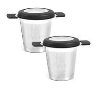 Infusore per tè riutilizzabile con rete a maglie fini, colino da tè in acciaio inox con manico lungo e vassoio raccogligocce, infusore per tè