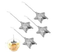 Infusori da tè 4 pezzi per tè sfuso, colino da tè a forma di stella in acciaio inossidabile con catena e gancio Set di filtri da tè piccoli per tazza