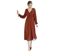 INFYDAY Camicia da Notte da Donna con Scollo a V, Vestaglia da casa, Manica Lunga, Pigiama da Notte, Vestaglia da Salotto (Caramello L)