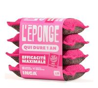 INGA 4 spugne che durano 1 anno, riutilizzabili e lavabili, non graffiano | Rosa, ultra efficace, stoviglie e multiuso, zero graffi, lavabile in lavatrice, prodotto in Europa