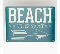 Inga Beach This Way Targa in metallo da parete vintage retrò mare all'aperto Hut Surf Arrow divertente cartello di latta 20,3 x 30,5 cm