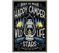 Inga Born To Roam Camping Happy Camper Poster in metallo con cartello di latta 20,3 x 30,5 cm