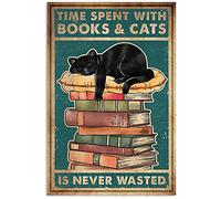 Inga Cat And Book Love Cat Love Baking divertente Cat Cooking Art Cat Amante Regalo di Metallo Targa di latta Regalo di Compleanno 20,3 x 30,5 cm