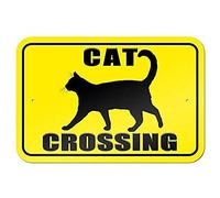 INGA Cat Crossing - Targa in Latta con Scritta Warning, 20 x 30 cm