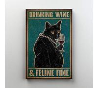 Inga Drinking Wine And Feline Fine Poster Decorazione per la casa Poster da parete Gatti Poster da parete divertente regalo in metallo 20,3 x 30,5 cm