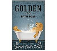 Inga Golden Retriever Con Vasca Da Bagno Poster Golden Retriever Sapone Poster Posteriore In Metallo Targa Di Metallo 20,3 x 30,5 cm