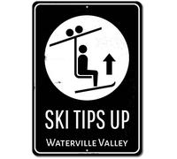 Inga Ski Tips Up Sign Skier Ski Lift Metal Decor Targa in latta 20,3 x 30,5 cm