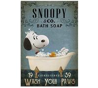 Inga Snoopy And Co - Poster da parete vintage in metallo, con sapone da bagno e scritta Wash Your Paws, 20,3 x 30,5 cm