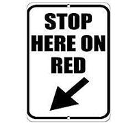 Inga Vintage Look Replica Metal Sign Stop Here On Red Traffic Sign Targa di latta stampata resistente alle intemperie, lunga in metallo, 20,3 x 30,5 cm