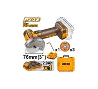 INGCO CAGLI207625E Mini Smerigliatrice Angolare 76MM 20V 2AH + 3 Dischi Abrasivi