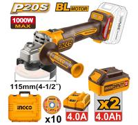 INGCO CAGLI271532E SMERIGLIATRICE BRUSHLESS 1000W 115MM 2 BATTERIE 4Ah E DISCHI