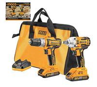 Ingco Ckli2007 Set Completo Di Trapano Avvitatore e Avvitatore A Impulsi A Batteria 20 V Con Caricabatterie 2 Batterie 2 Ah E Borsa