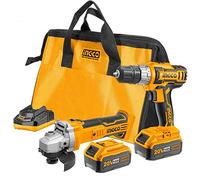 Ingco Ckli2009 Set Completo Di Trapano Avvitatore A Batteria E Smerigliatrice Angolare 20 V Con 2 Batterie 4 Ah Caricabatterie E Borsa