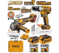 INGCO CKLI20273E Kit Trapano Avvitatore + Smerigliatrice doppia Batteria 20V