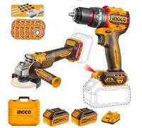 Ingco Ckli20273e Set Smerigliatrice Angolare 115 mm e Trapano a Percussione a Batteria 20 V e 2 Batterie 4 ah in Valigetta