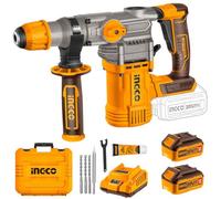 Ingco Crhli202882 Martello Demolitore a Batteria 20 V Sds Plus Trapano Tassellatore Rotativo Brushless 2 batterie 4 Ah in Valigetta