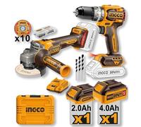 Kit Trapano Avvitatore + Smerigliatrice a Batteria INGCO + 2 Batterie 20V in Box